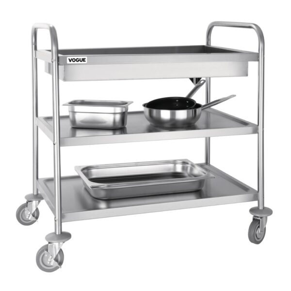 Vogue Deep Tray Clearing Trolley 3 Tier St/St - 940x855x535mm - Image 2
