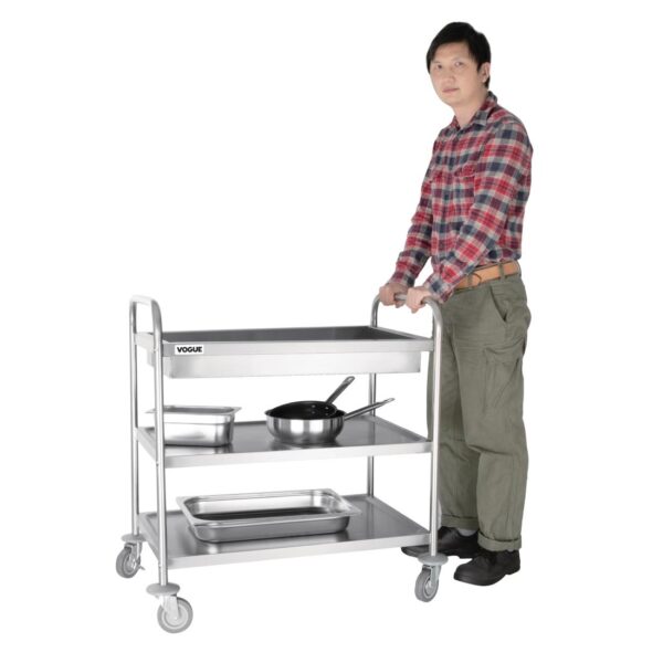 Vogue Deep Tray Clearing Trolley 3 Tier St/St - 940x855x535mm - Image 5