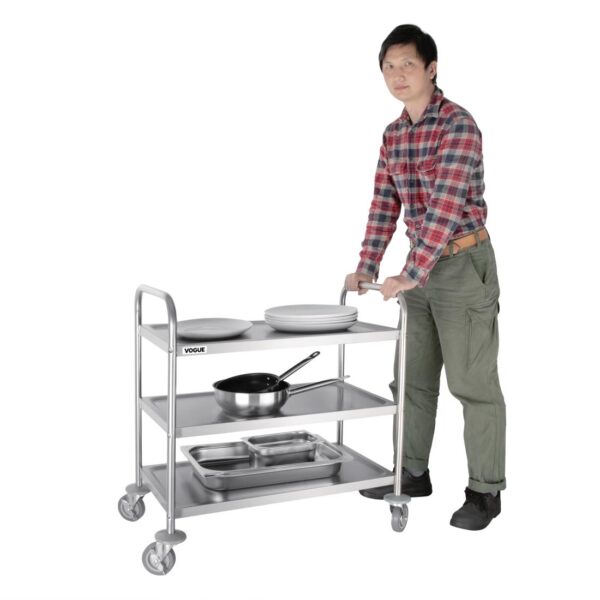 Vogue 3 Tier Flat Pack Trolley St/St - 810x455x855mm - Image 3