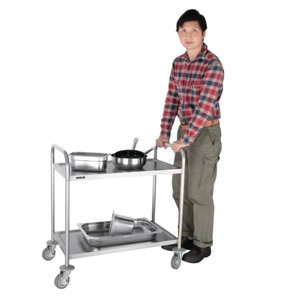 Vogue 2 Tier Flat Pack Trolley St/St - 810Lx455Wx855mmH - Image 3