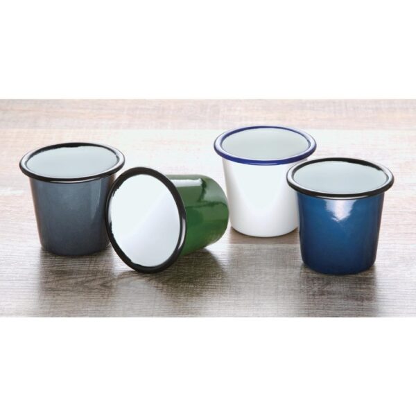 Olympia Enamel White/Blue Sauce Cup - 115ml 4oz (Box 6) - Image 3