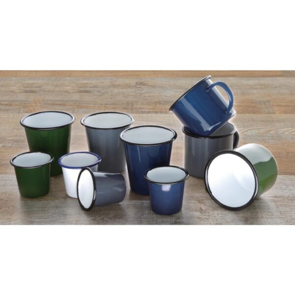 Olympia Enamel White/Blue Sauce Cup - 115ml 4oz (Box 6) - Image 5