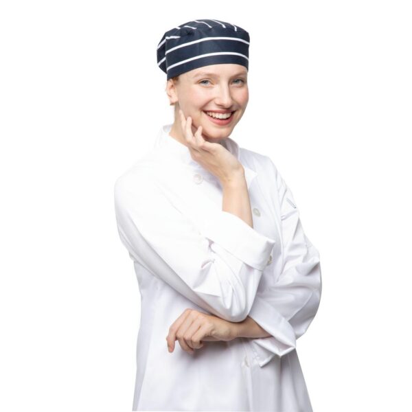 Whites Skull Cap Butchers Stripe Blue Polycotton - One Size - Image 2