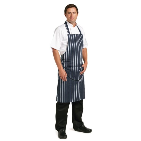 Whites Bib Apron Blue/White Butchers Stripe with Pocket - 711-965mm - Image 2