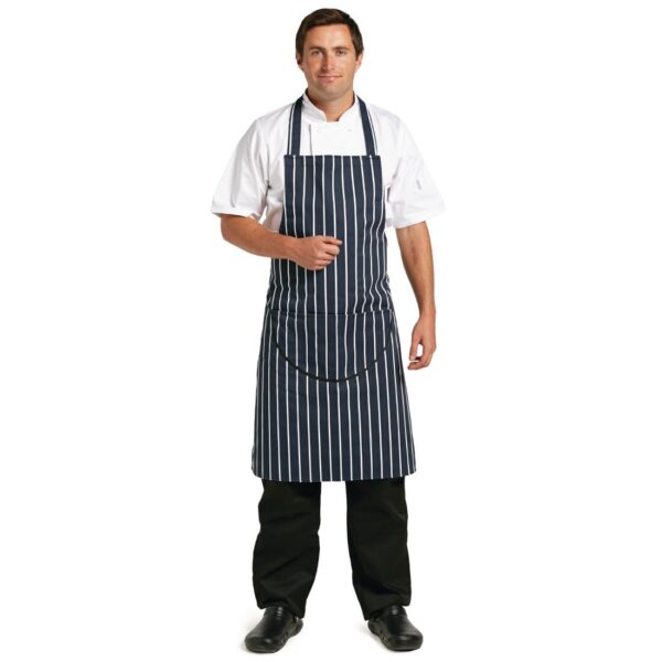 Whites Bib Apron Blue/White Butchers Stripe with Pocket - 711-965mm - Image 3