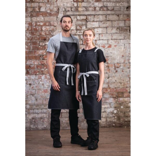 Southside X-Cross Back Bib Apron Denim Black - 1000x700mm - Image 3