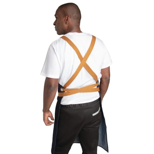 Southside X-Cross Back Bib Apron Denim Blue (Tan Ties) - 1000x700mm - Image 2