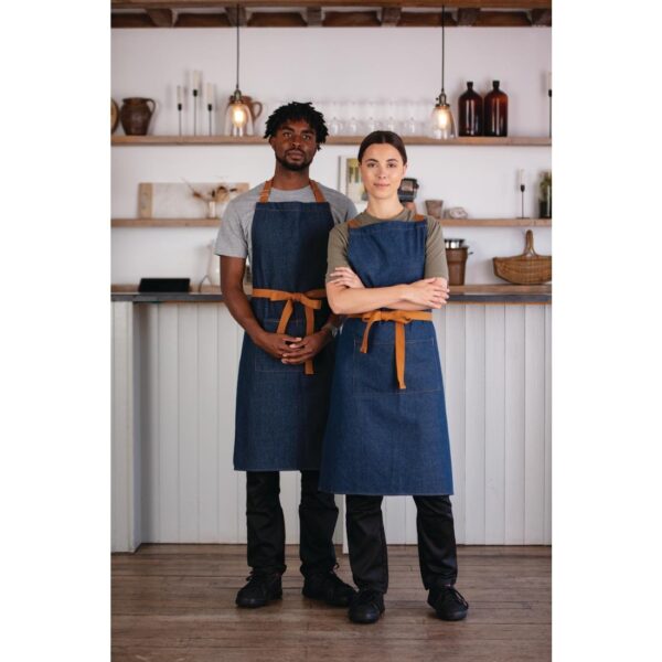 Southside X-Cross Back Bib Apron Denim Blue (Tan Ties) - 1000x700mm - Image 4