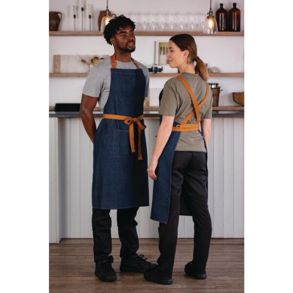 Southside X-Cross Back Bib Apron Denim Blue (Tan Ties) - 1000x700mm - Image 5