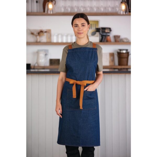 Southside X-Cross Back Bib Apron Denim Blue (Tan Ties) - 1000x700mm