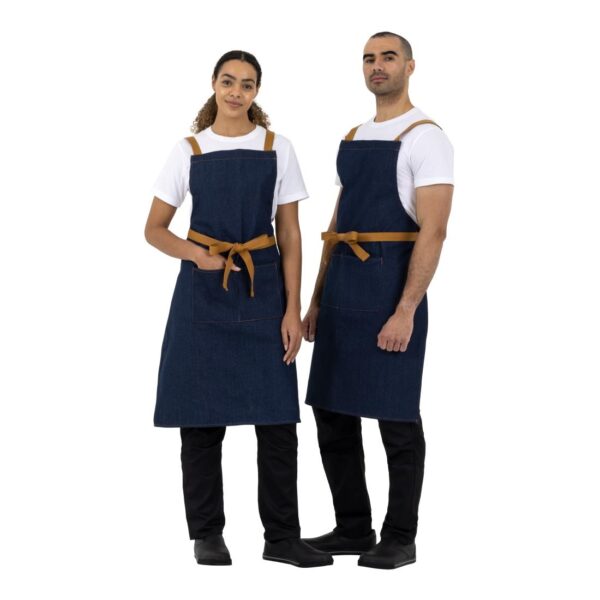 Southside X-Cross Back Bib Apron Denim Blue (Tan Ties) - 1000x700mm - Image 7