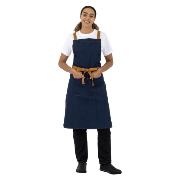 Southside X-Cross Back Bib Apron Denim Blue (Tan Ties) - 1000x700mm - Image 8