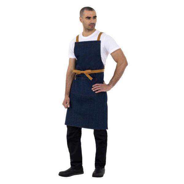 Southside X-Cross Back Bib Apron Denim Blue (Tan Ties) - 1000x700mm - Image 6