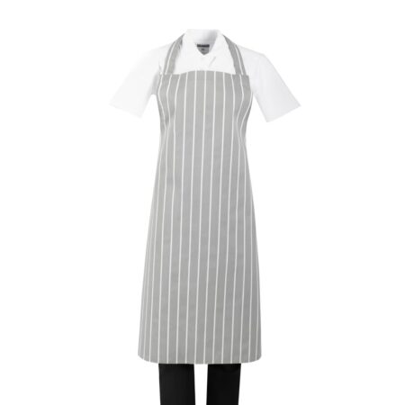 Whites Bib Apron Grey/White Butchers Stripe - 28-38"