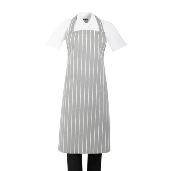 Whites Bib Apron Grey/White Butchers Stripe - 28-38"