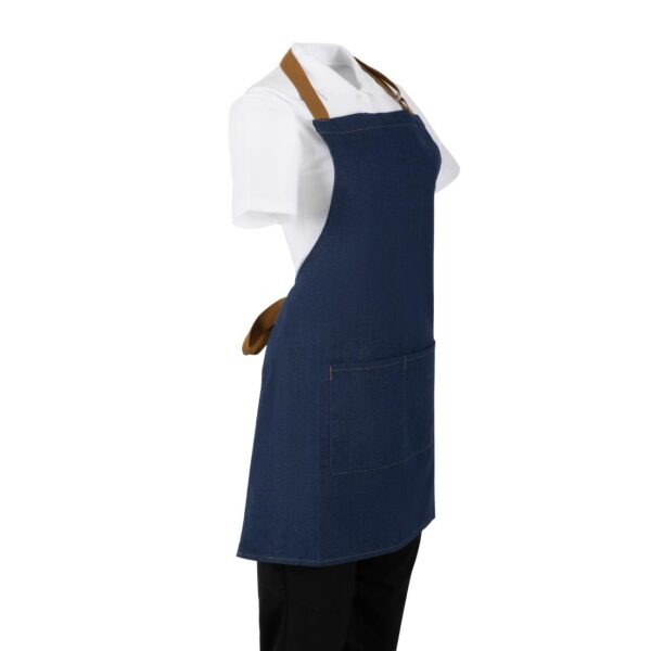 Southside Short Length Bib Apron Denim Blue (Tan Ties) - 780x700mm - Image 2