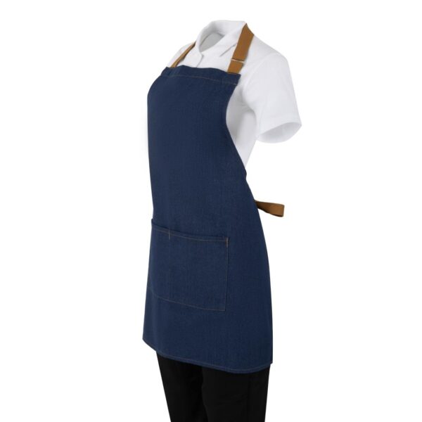 Southside Short Length Bib Apron Denim Blue (Tan Ties) - 780x700mm - Image 3