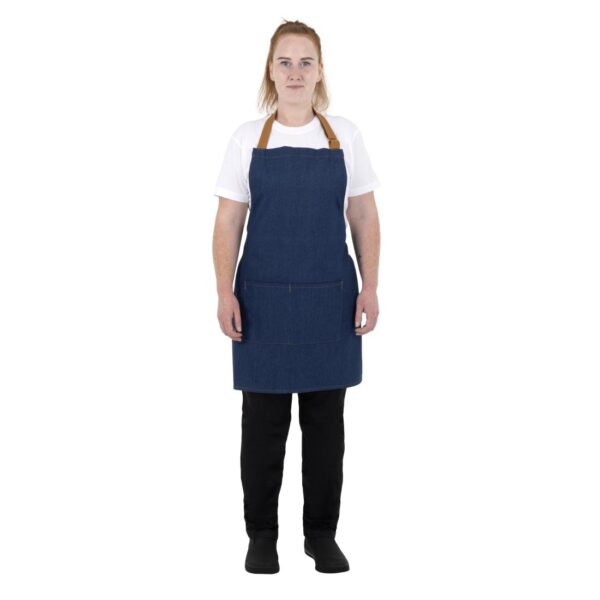 Southside Short Length Bib Apron Denim Blue (Tan Ties) - 780x700mm - Image 8