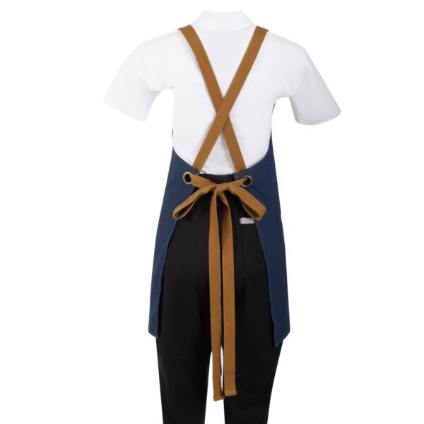 Southside Short Length X-Cross Back Bib Apron Denim Blue (Tan Ties) - 780x700mm - Image 4