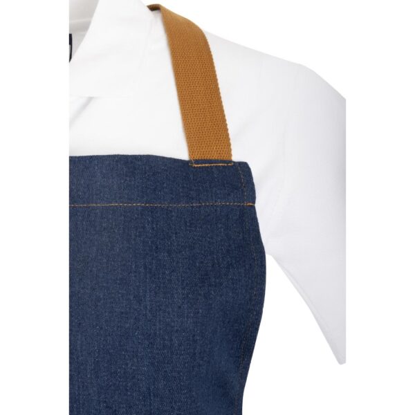 Southside Short Length X-Cross Back Bib Apron Denim Blue (Tan Ties) - 780x700mm - Image 5