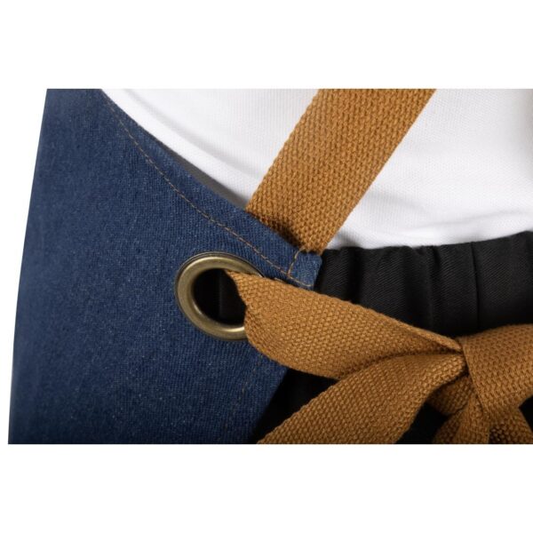 Southside Short Length X-Cross Back Bib Apron Denim Blue (Tan Ties) - 780x700mm - Image 7