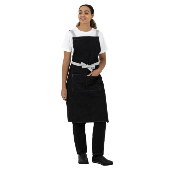 Southside X-Cross Back Bib Apron Denim Black - 1000x700mm - Image 8