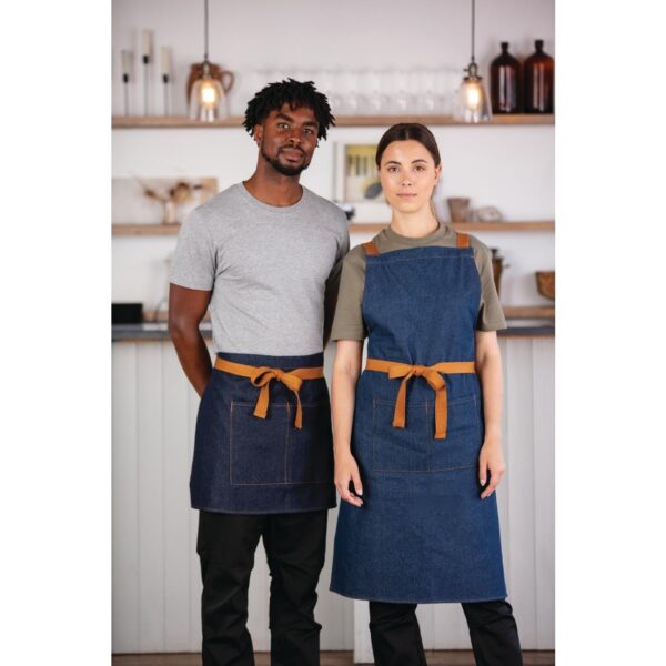 Southside X-Cross Back Bib Apron Denim Blue (Tan Ties) - 1000x700mm - Image 9