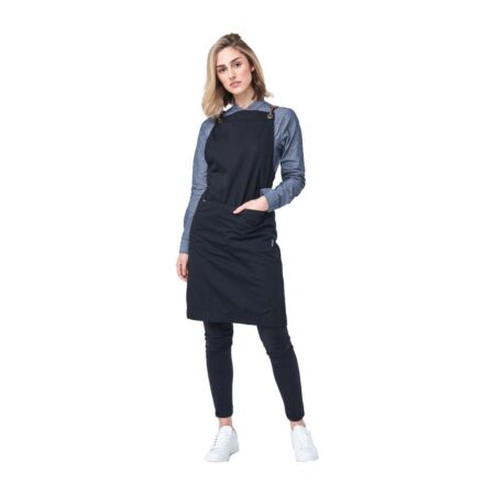 Atlanta Poly Cotton Bib Apron Black with Tan PU Strap