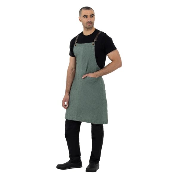 Southside Linen Blend Bib Apron Forest Green - Image 7