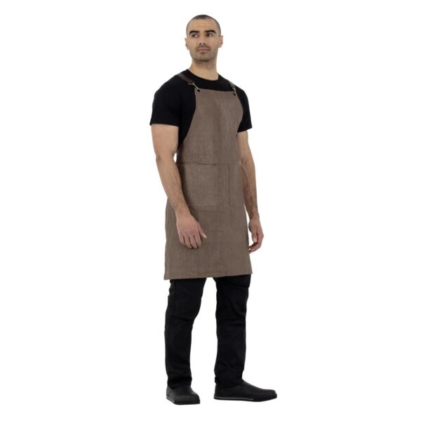 Southside Linen Blend Bib Apron Chocolate - Image 6