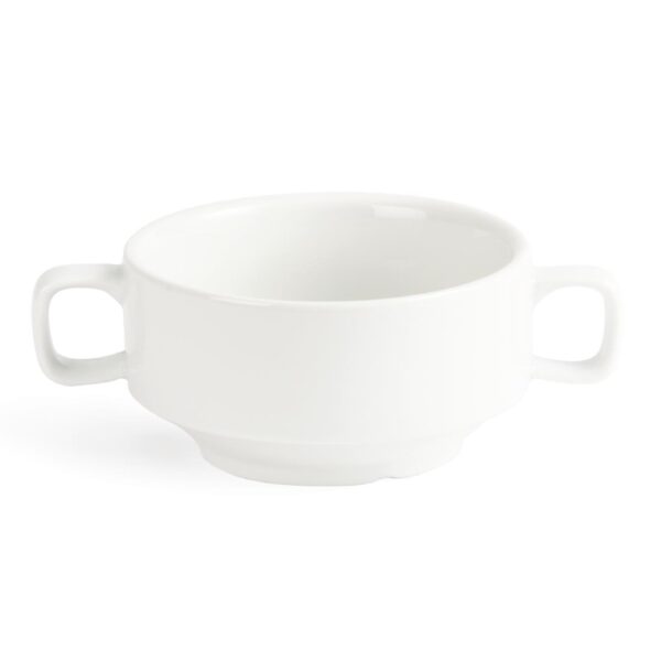 Olympia Whiteware Soup Bowl with Handles - 10.5cm 4" 14oz (Box 6) - Image 2