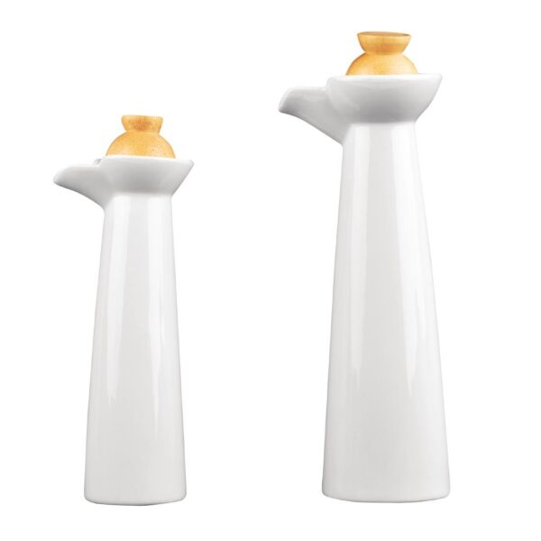 Olympia Whiteware Vinegar & Oil bottle set with Wooden Base & Stoppers (Box 1) - Image 6