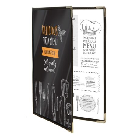 Securit Crystal Transparent Menu Holder A4 Double - 4 Page (Set 3)