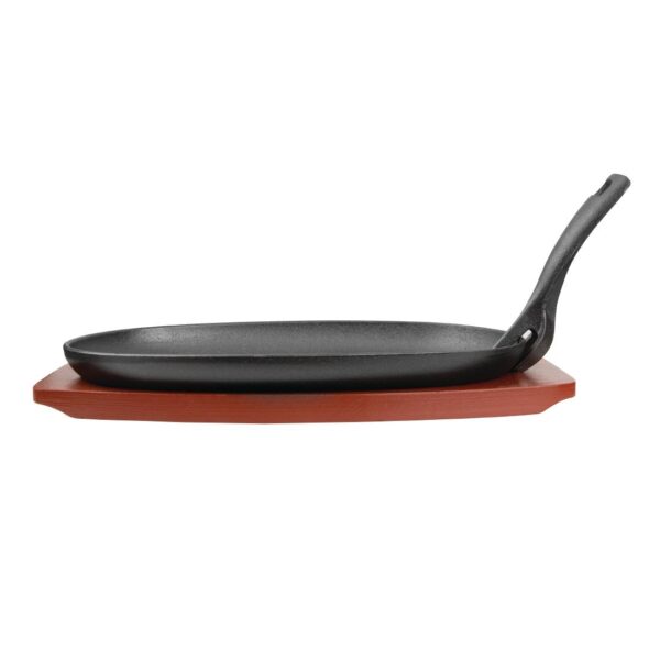 Vogue Cast Iron Oval Sizzler - 28x19cm with Wooden Stand - Image 6