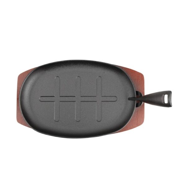 Vogue Cast Iron Oval Sizzler - 28x19cm with Wooden Stand - Image 7