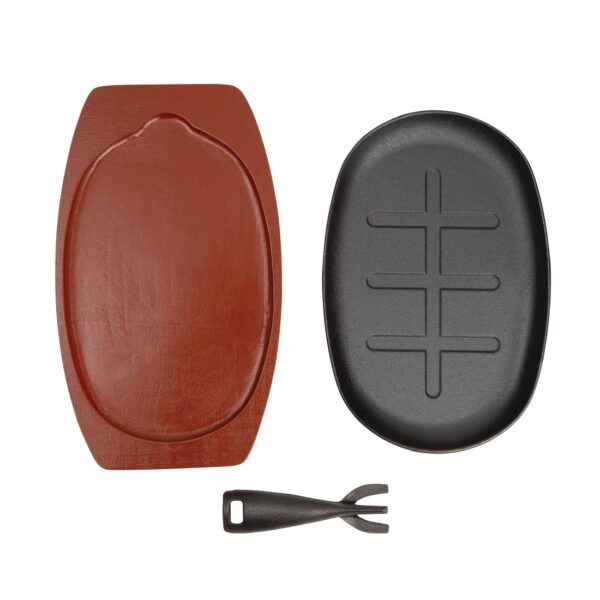 Vogue Cast Iron Oval Sizzler - 28x19cm with Wooden Stand - Image 8