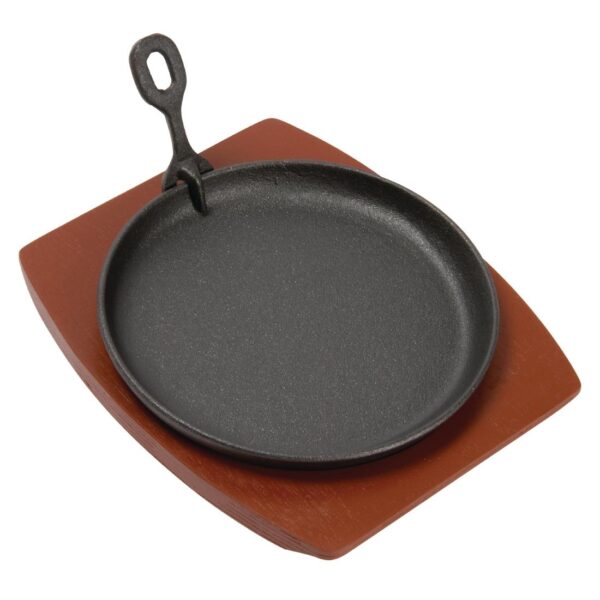 Olympia Cast Iron Round Sizzler - 220mm with Wooden Stand - Image 2