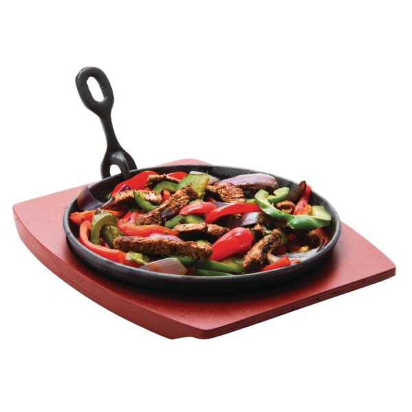 Olympia Cast Iron Round Sizzler - 220mm with Wooden Stand - Image 3