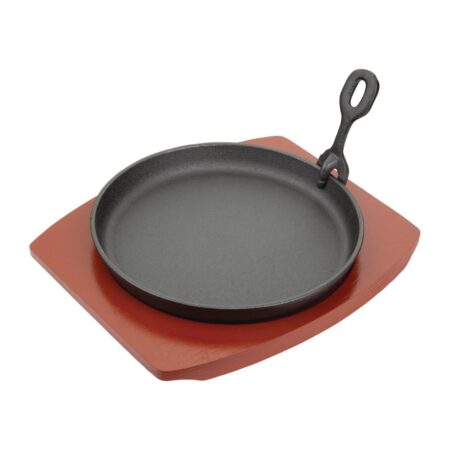 Olympia Cast Iron Round Sizzler - 220mm with Wooden Stand