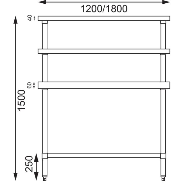 Vogue Table with Gantry Shelf St/St - 1500x 1200x600mm - Image 8