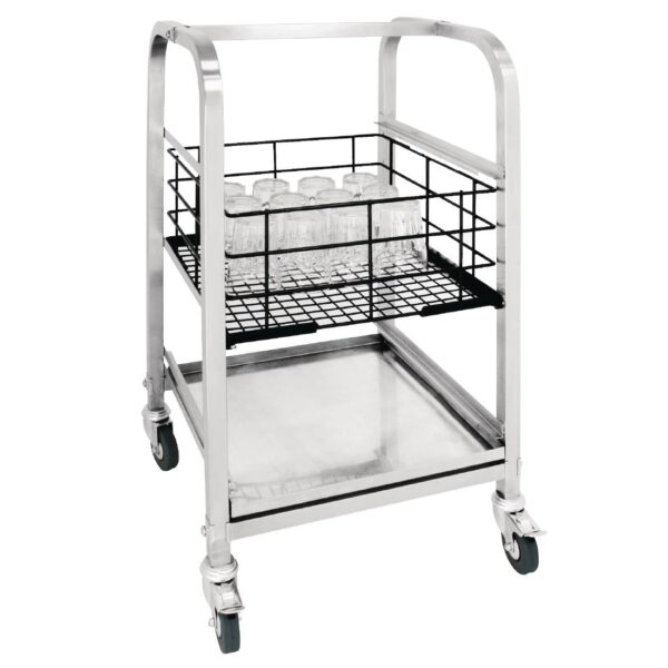 Vogue Glass Racking Trolley 3 Tiers for 350x430mm 14x17" Baskets - Image 2