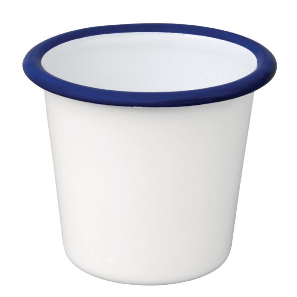 Olympia Enamel White/Blue Sauce Cup - 115ml 4oz (Box 6) - Image 2