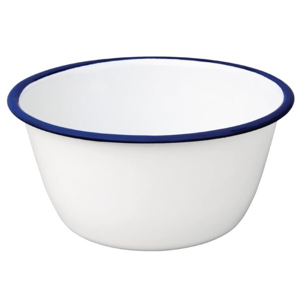 Olympia Enamel White/Blue Pudding Bowl - 155(dia)x70(h)mm (Box 6) - Image 2