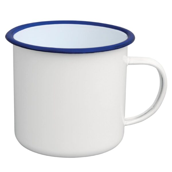 Olympia Enamel White/Blue Large Soup Mug - 670ml 23.5oz (Box 6) - Image 2