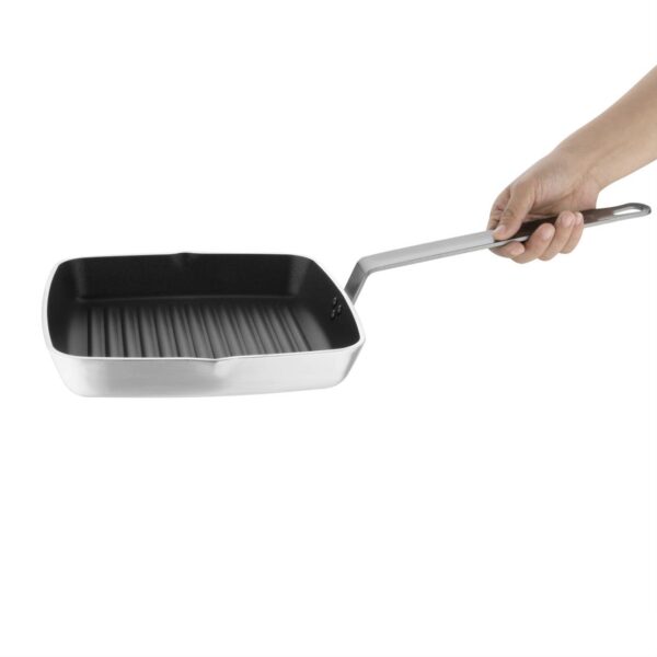 Vogue Non Stick Square Ribbed Skillet Pan Teflon Platinum Plus - 240mm 9 1/2" - Image 2