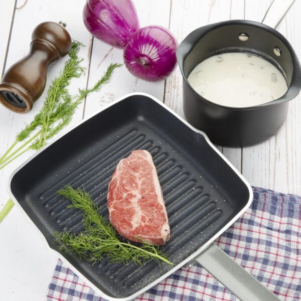 Vogue Non Stick Square Ribbed Skillet Pan Teflon Platinum Plus - 240mm 9 1/2" - Image 5