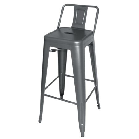 Bolero Gun Metal Grey Steel Bistro High Stool with backrest (Pack 4)