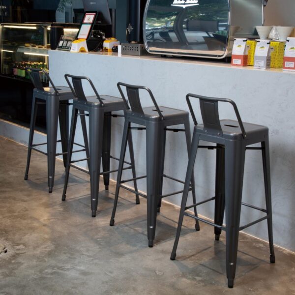 Bolero Gun Metal Grey Steel Bistro High Stool with backrest (Pack 4) - Image 7