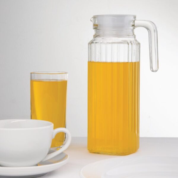 Olympia Ribbed Glass Jug with lid - 1Ltr (Box 6) - Image 5