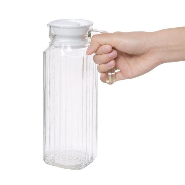 Olympia Ribbed Glass Jug with lid - 1Ltr (Box 6) - Image 8